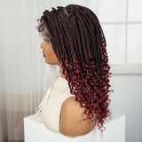 Ombre Boho Knotless Braids Bob Wig with Curly Ends | Full Lace