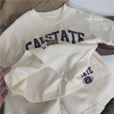 Summer Toddler Baby Girl Solid Cotton Clothes Short Sleeve Cartoon Bear Printed T-shirts and Shorts 2pcs Set Kid Boy Tracksuits