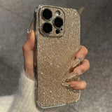 Luxury Bling Glitter Leather Case For iPhone 16 15 14 13 12 11 Pro Max Sparkling Soft Silicone Shockproof Plating Bumper Cover