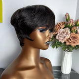 Short Pixie Cut Human Hair Wig with Bangs | Brazilian Remy, Machine Made