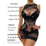 Sensual Lace Lingerie For Women Underwear Y2K Rhinestone Fishnet Bodysuit Mesh Tight Strapless Porn Costume Sleeveless Bra Set