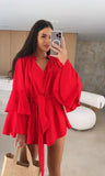 Elegant Fold Dress Women Brown Deep V-neck Long Sleeve Mini Dresses Female 2025 Spring Summer Fashion Loose Lady Vestidos
