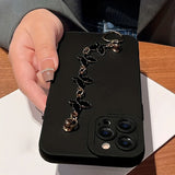 Black White Butterfly Chain Phone Case For iPhone 17 16 15 14 13 12 11 Pro Max 7 8 Plus 16E XR X XS SE Shockproof Silicone Cover