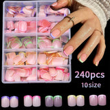 120/240Pcs French Short Square False Nails 12-Sizes Full Cover Press On Nail Glossy French Fake Fingertips for Women DIY Nails &