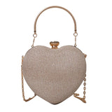 Shiny Heart Shape Metal Evening Clutch Bag for Women | Fashion Chain Shoulder Crossbody Bag (Luxury Lady Purse)