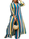 Elegant 2-piece Sets for Women Fall Winter Outfits Pants Suit with Long Shirt Blouse Full Sleeve Striped Plus Size Matching Sets