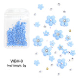White Acrylic Flower Nail Art Decorations Mixed Size Rhinestones Red Blue Gem Manicure Tools Accessories DIY Nails Design 5g