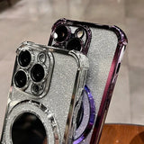 Luxury Magsafe Wireless Charging Glitter Phone Case For iPhone 16 11 12 13 14 15Pro Max Plus Plating Mirror Airbag Bracket Cover