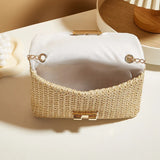 Straw Crossbody Bag | Small Square Shoulder Bag with Hasp Fastening