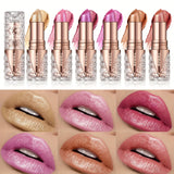 6 Colors 3 in 1 Pearlescent Sparkling Lipstick Matte Glitter Waterproof Long Lasting Pearl Shine Lip Gloss Shimmer Sexy Makeup