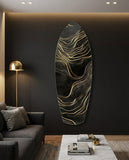 Surfboard Shaped Flowing Line Golden Waves Glass Wall Art