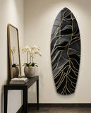 Surfboard Shaped Leaf Vein Golden Waves Glass Wall Art