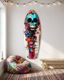 Turquoise Grin Skull Graffiti Surfboard Glass Wall Art
