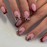 3D Bowknot Pearl Wearable Nail Art Fashion Leopard French Nude Almond Fake Nails Detachable Finished False Nails Press on Nails