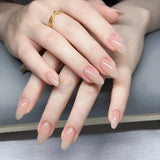 24Pcs Short Oval Head Blush Pink Press on Nails with Simple Designs Almond Nails Wearable Acrylic Full Cover Nail Tips with Glue
