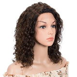 Sleek Curly Human Hair Wig | Brown Highlights | 13x1 T Part Lace Wig | Brazilian Remy Hair | Water Wave
