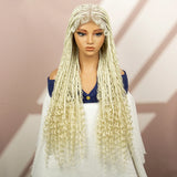 Boho Box Braided Wig with Curly Hair | Goddess Locs Accents | Full Lace Brown Braids Wig | Bohemian Box Braid Wig