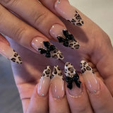 Black Cool Fake Nails Halloween Bat Press on Nails Almond Decorated Nail Tips Rivet Bow False Nails 24pcs Reusable Acrylic Nails