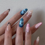 3D Bowknot Pearl Wearable Nail Art Fashion Leopard French Nude Almond Fake Nails Detachable Finished False Nails Press on Nails