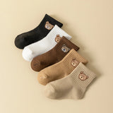 5 Pairs Baby Socks Toddler Soft Comfortable Breathable All-Season Cartoon Bear Pattern Kids Footwear