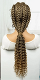 28" Blonde Knotless Cornrow Braids Wig with Curly Ends | Lace Frontal | Baby Hair
