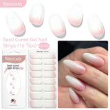 Harunouta 16strips Gradient Red Marble Gold Line Semi Cured Gel Nail Strips DIY Gel Polish Stickers for Nails Work with UV/LED