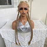 32 Inch Senegalese Twist Lace Front Wig | 4 Twist Cornrow | With Baby Hair | Synthetic Crochet Braids