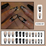 Black Cool Fake Nails Halloween Bat Press on Nails Almond Decorated Nail Tips Rivet Bow False Nails 24pcs Reusable Acrylic Nails
