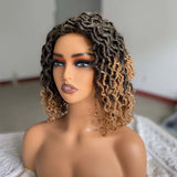 Short Goddess Faux Locs Wig | Brown Highlight Crochet Dreadlock Wig
