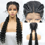 Curly Cornrow Twist Braids Wig | 13x1 T Part Lace | Water Wave | Black Women