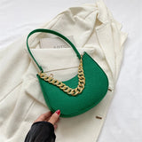 Fashion Women's Felt Handbag | Imitation Metal Chain Underarm Bag (Retro Ladies Solid Color Shoulder Bag, Trendy Casual Clutch Purse)