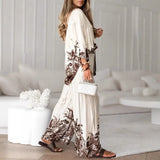 Elegant Women Loose Two Piece Set Chic Floral Print Long Sleeve Shirt Wide Leg Pants Set Bohemian Outfits Loungewear Pajamas Set