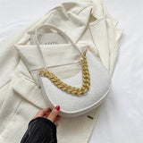 Fashion Women's Felt Handbag | Imitation Metal Chain Underarm Bag (Retro Ladies Solid Color Shoulder Bag, Trendy Casual Clutch Purse)