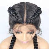 Handmade Double Dutch Cornrow Braided Wig | Natural Black Lace Front | Baby Hair | Kanekalon Synthetic Wig for Women