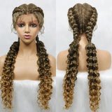 Curly Cornrow Twist Braids Wig | 13x1 T Part Lace | Water Wave | Black Women