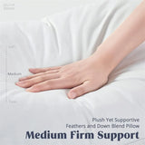 2pcs White Goose Down Feather Pillow for Sleeping Soft Bed Pillow with 100% Cotton Shell Standard Queen Size Back, Side Sleeper