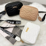Fashion Wave Pattern Women's Shoulder Bag | Solid Color Crossbody Bag & PU Leather Wide Strap Purse (Female Handbags)