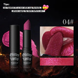 7Colors Glitter Lipstick Waterproof Long Lasting Diamond Pearlescent Metallic Lipstick Black Lipgloss Women Lips Makeup Cosmetic