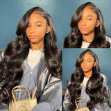 Brazilian Remy Human Hair Lace Front Wig Natural Black Body Wave 13x4 HD Transparent Lace Frontal Pre Plucked For Women