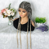 36" 27/613 Blonde Cornrow Braided Wig | Lace Frontal Box Braids | Synthetic Wig with Baby Hair for Black Women