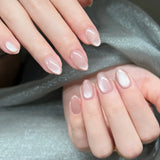 24Pcs Short Oval Head Blush Pink Press on Nails with Simple Designs Almond Nails Wearable Acrylic Full Cover Nail Tips with Glue