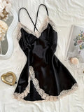 Sexy Pajamas Women's Lace Suspender Nightdress Silk Thin Dress Lingerie Women Nightgowns Sexy Solid Nightwear Summer Loungewear
