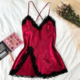 Sexy Pajamas Women's Lace Suspender Nightdress Silk Thin Dress Lingerie Women Nightgowns Sexy Solid Nightwear Summer Loungewear