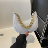 Fashion Women's Felt Handbag | Imitation Metal Chain Underarm Bag (Retro Ladies Solid Color Shoulder Bag, Trendy Casual Clutch Purse)