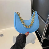 Fashion Women's Felt Handbag | Imitation Metal Chain Underarm Bag (Retro Ladies Solid Color Shoulder Bag, Trendy Casual Clutch Purse)