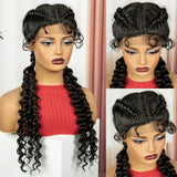 Curly Cornrow Twist Braids Wig | 13x1 T Part Lace | Water Wave | Black Women