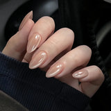 24Pcs Short Oval Head Blush Pink Press on Nails with Simple Designs Almond Nails Wearable Acrylic Full Cover Nail Tips with Glue