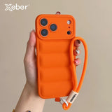 Soft Down Jacket Silicone Case For iPhone 17 16 15 14 13 12 11 Pro Max Plus Air Shockproof Camera Protection Wrist Strap Cover