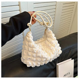 Canvas Wrinkle Bag for Women | Shoulder Bags & Pleated Bubbles Handbags (Padded Casual Underarm Quilted Tote Cloud Bag Purse)