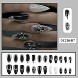 Black Cool Fake Nails Halloween Bat Press on Nails Almond Decorated Nail Tips Rivet Bow False Nails 24pcs Reusable Acrylic Nails